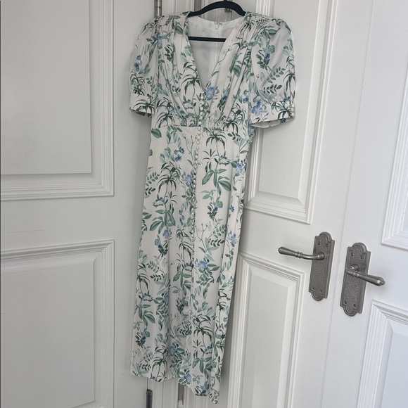 Gal Meets Glam Lauren Botanical Garden Midi Dress White Blue Green 4 - Picture 5 of 8